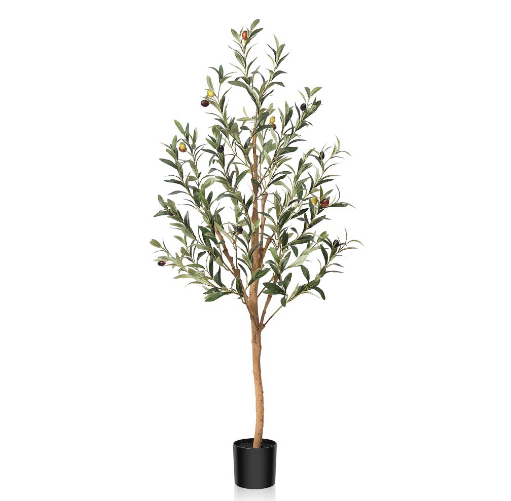 DR.Planzen 4ft Artificial Olive Tree Indoor, Faux Olive Tree, Artificial Plants with Natural Wood Trunk and Lifelike Fruits for Home Office Decor