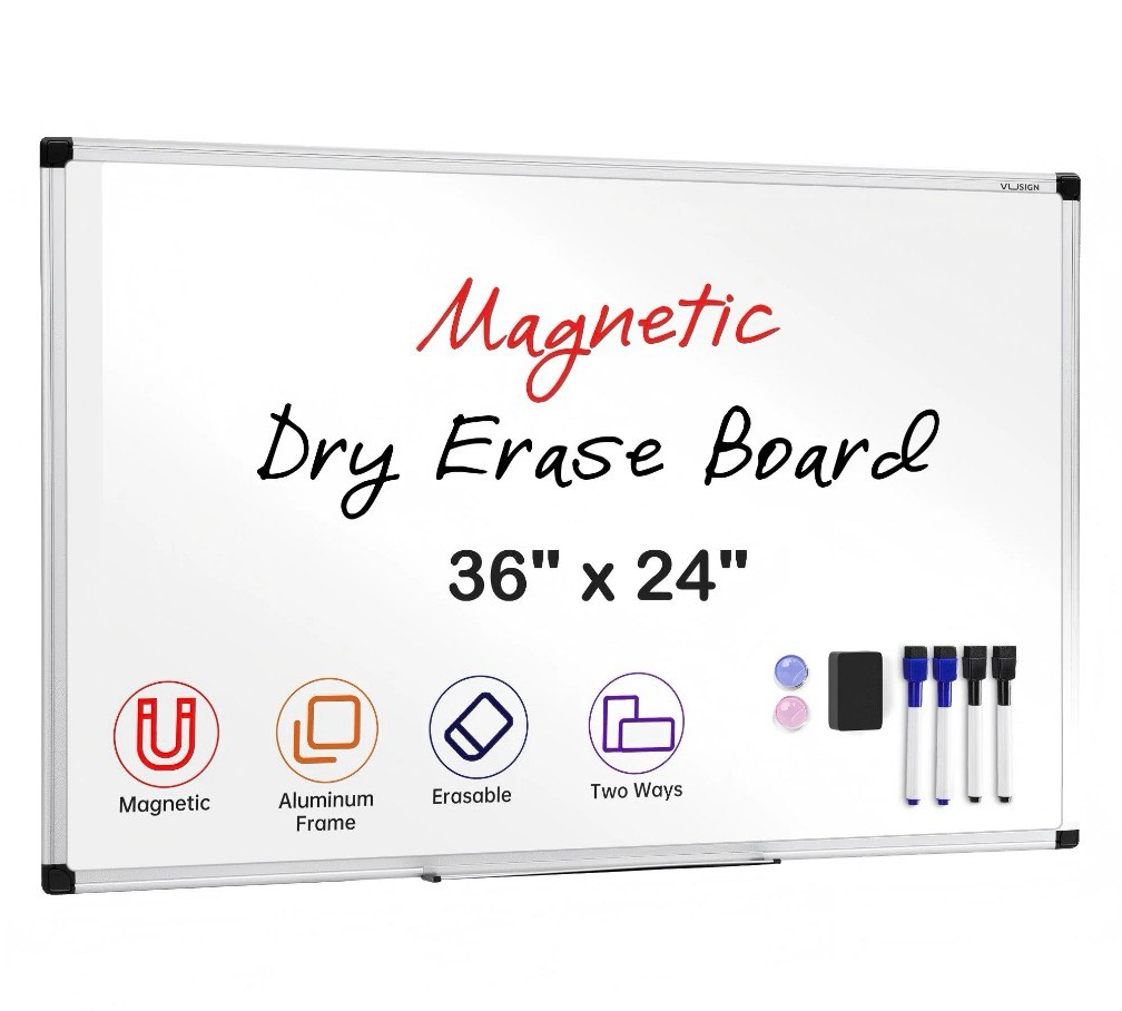 Vusign Magnetic Whiteboard Dry Erase Board, 36 X 24 Inches, Wall Mounted White Board With Pen Tray, Silver Aluminium Frame 36" X 24"