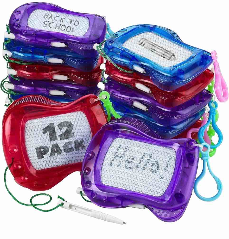 mini magnetic drawing board for kids - (pack of 12) keychain clip drawing boards, erasable doodle sketch writing pad boys & girls, birthday prizes party favors for kids & stocking stuffers for kids