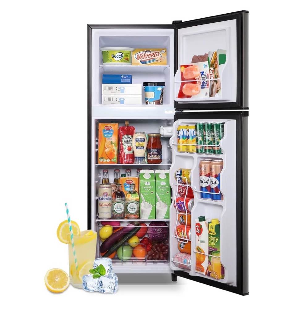 tacool 5.0 cu.ft double door mini fridge with top freezer compact refrigerator for home, grey, new