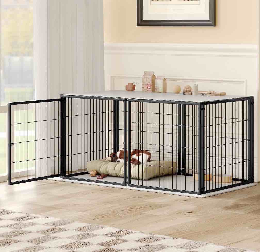large dog cage 48" dog kennel for medium dogs puppy dog playpen with top, pet cage, indoor, black.48"l x 26.3"w x 23.8"h.