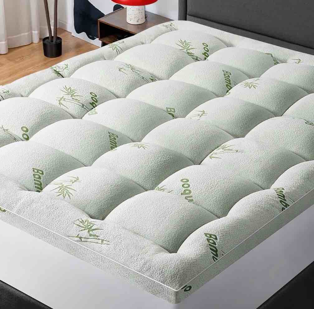 mattress topper queen size bed,bamboo extra thick mattress pad cover soft plush noiseless down alternative fill,with 8-21" deep pocket