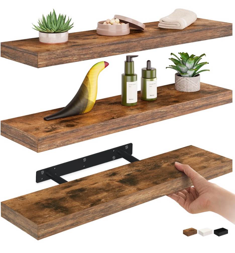 ballucci 24 floating shelves for wall 3-pack with invisible brackets 6 deep rustic brown