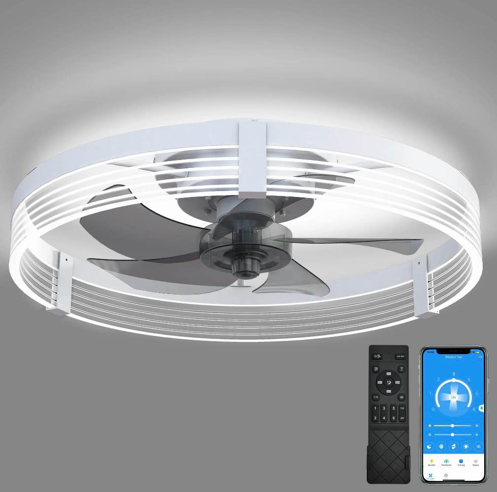 low profile ceiling fan with lights: modern flush mount ceiling fans with lights and remote control  dimmable led 3 color 6 speeds timing reversible blades ceiling fans for bedroom living room  white