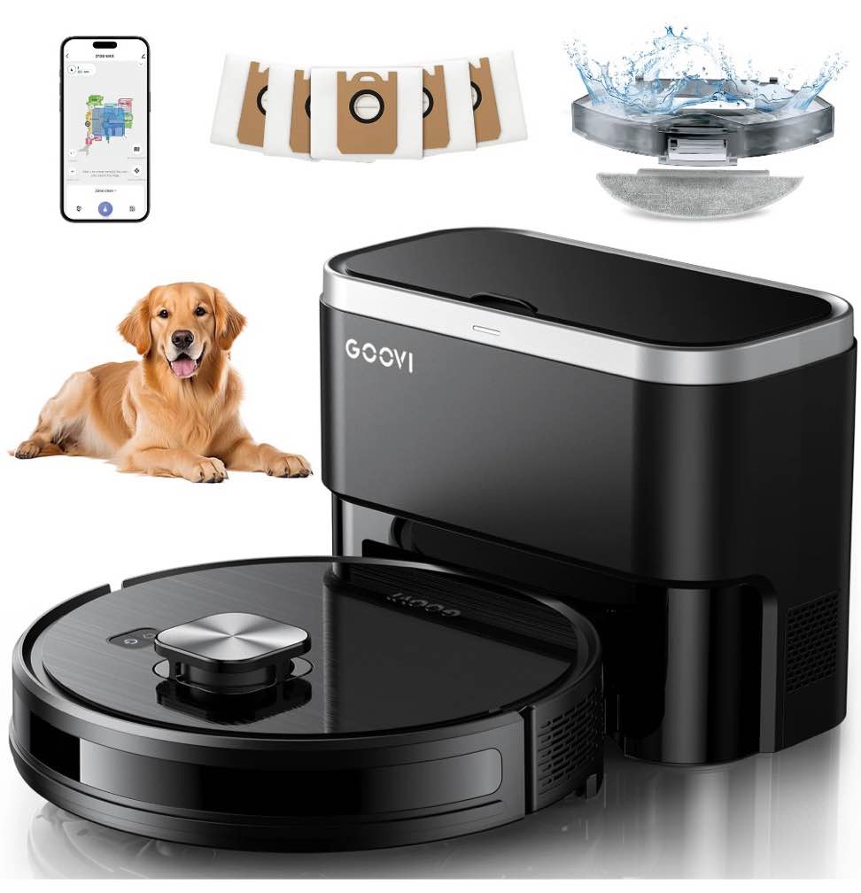 GOOVI Robot Vacuum and Mop 11500pa Suction Robotic Cleaner with Laser Home Mapping and 85 Days Self Empty Station Pet Friendly Anti-Tangle