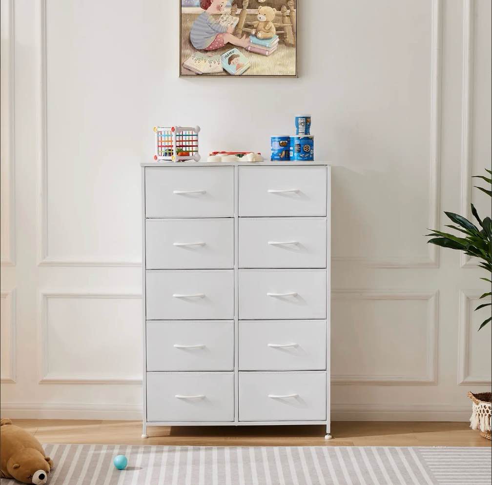 concetta 10-drawer fabric dresser storage chest for bedroom, closet, entryway, storage furniture for adults, white