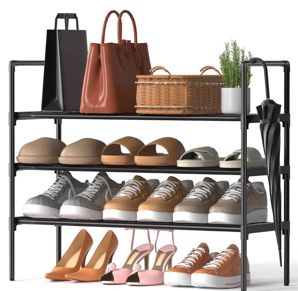 riousery 3-tier all-steel shoe rack, stackable metal shoe organizer with adjustable shelves, heavy-duty storage for entryway, closet, bedroom