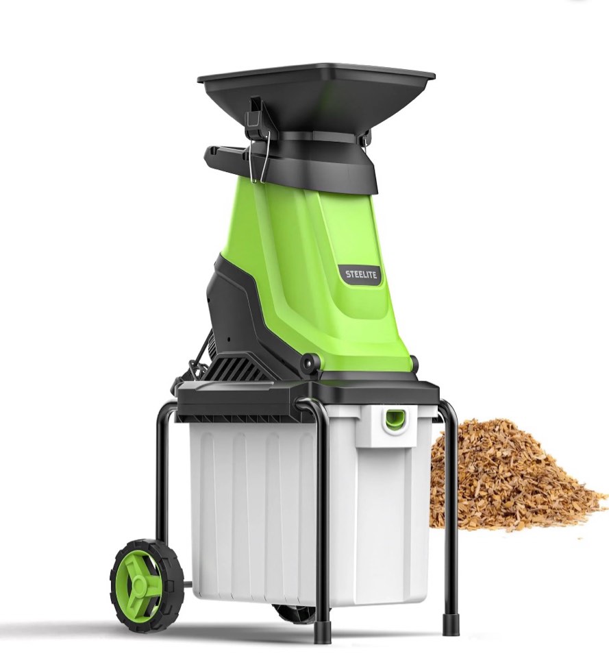 steelite heavy-duty electric wood chipper shredder,120v 15-amp corded leaf mulcher with 50l collection bin, 1.75 inch cutting diameter,wood chippers, shredders, & mulchers