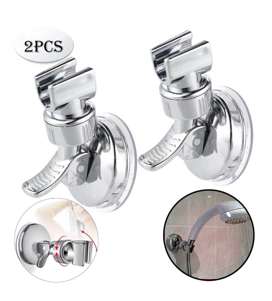 adjustable shower head holder bathroom suction cup handheld shower head bracket removable handheld showerhead & wall mounted suction bracket(2pcs)