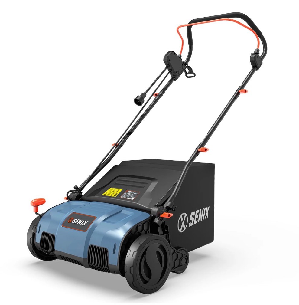 senix corded dethatcher/scarifier 2 in 1  15  13amp  5-position adjustment with collection bag  sce13-m