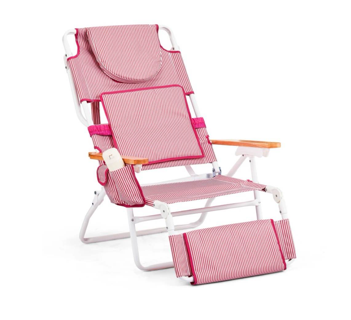 ktaxon premium 3-in-1 outdoor lounge chair – adjustable recliner with face cutout footrest drink holder & carry bag (pink)