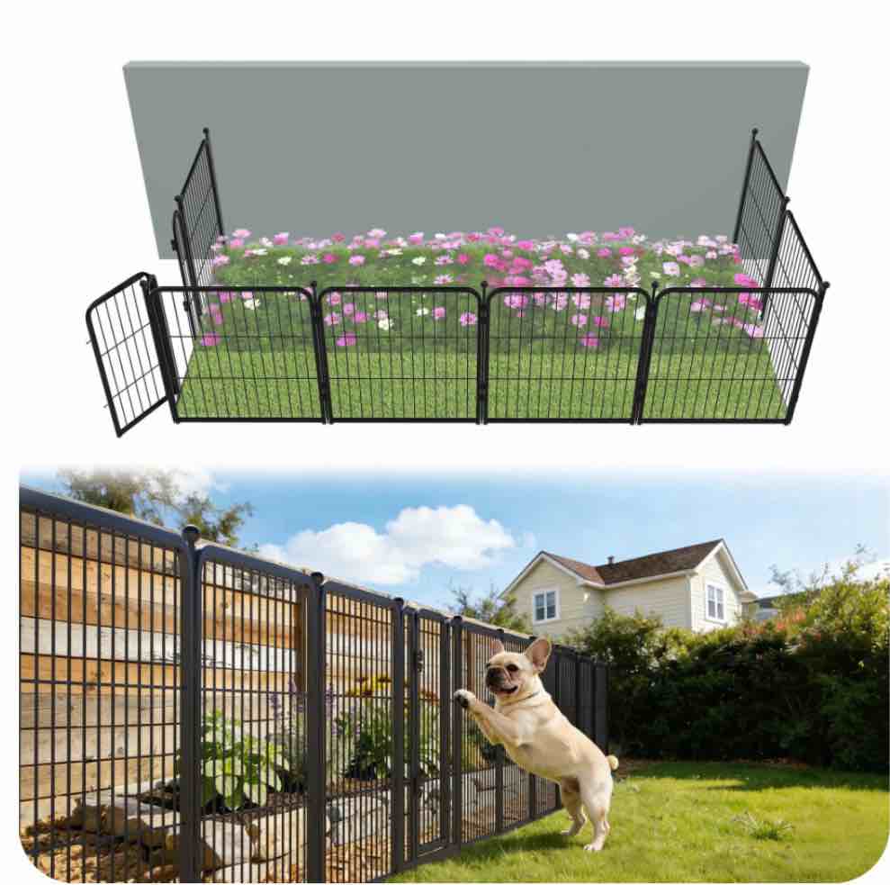 fxw garden fence 24in(h) x 14.8ft(l) 8 panels decorative dog fence outdoor for the yard – heavy duty metal animal barrier for dog and rabbit easy setup black