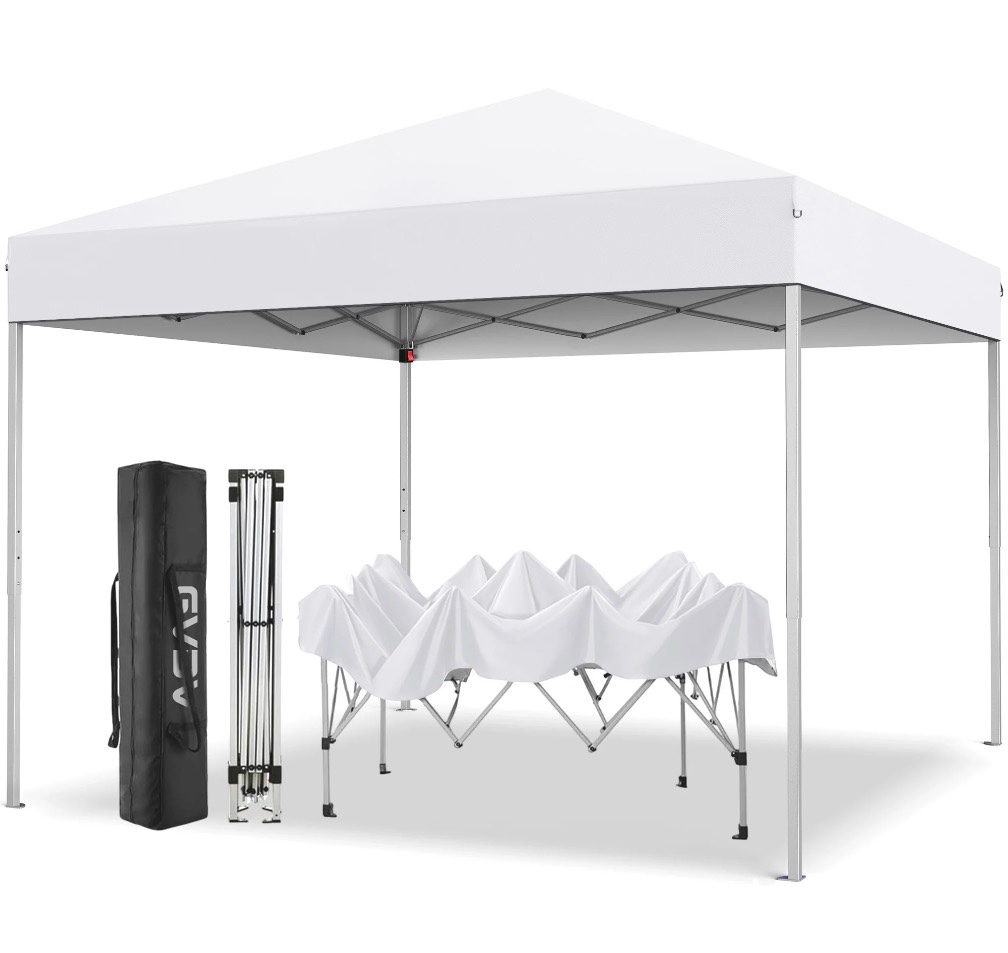 gvdv 10 ft x 10 ft easy pop up outdoor canopy tent, straight legs instant canopy for outside with carrying bag, white