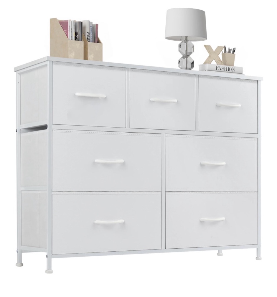 concetta 7-drawer fabric dresser storage chest for bedroom, closet, storage furniture for adults, white