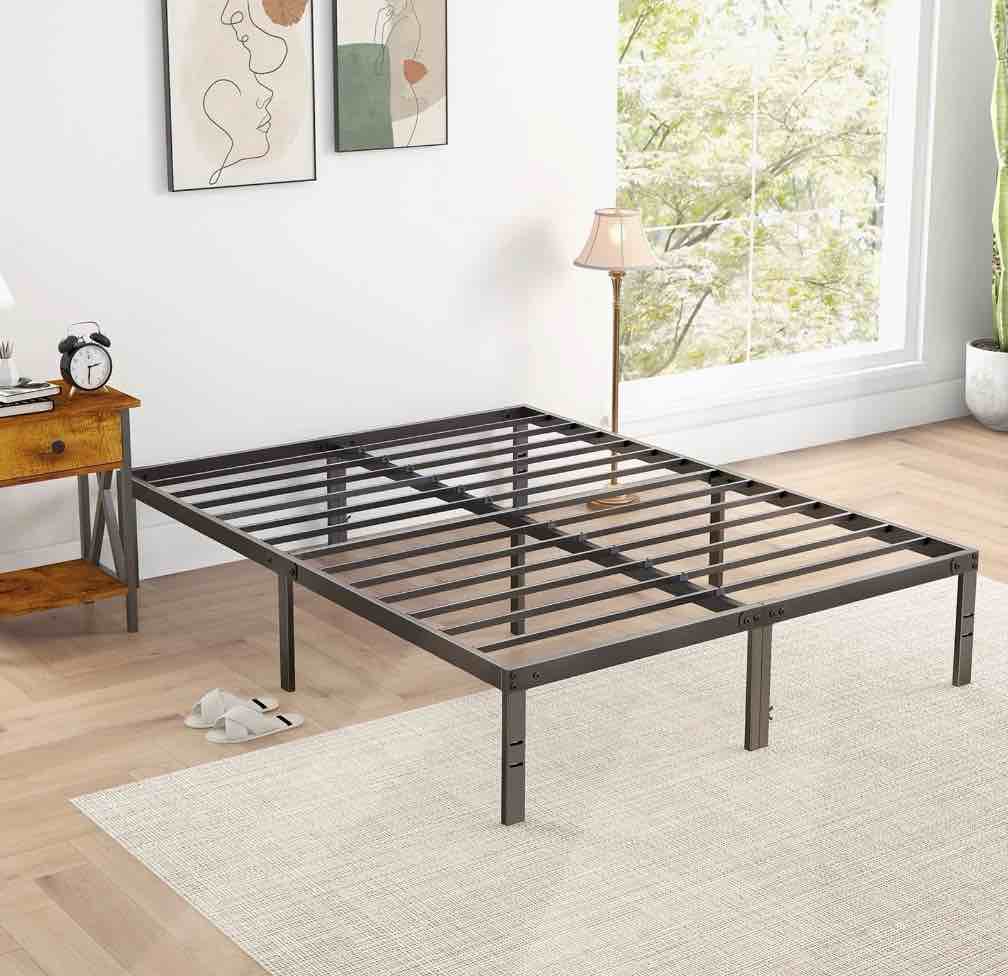 edx queen platform bed frame with ample storage space, sturdy steel slat support, heavy-duty construction, 14-inch height, no box spring required