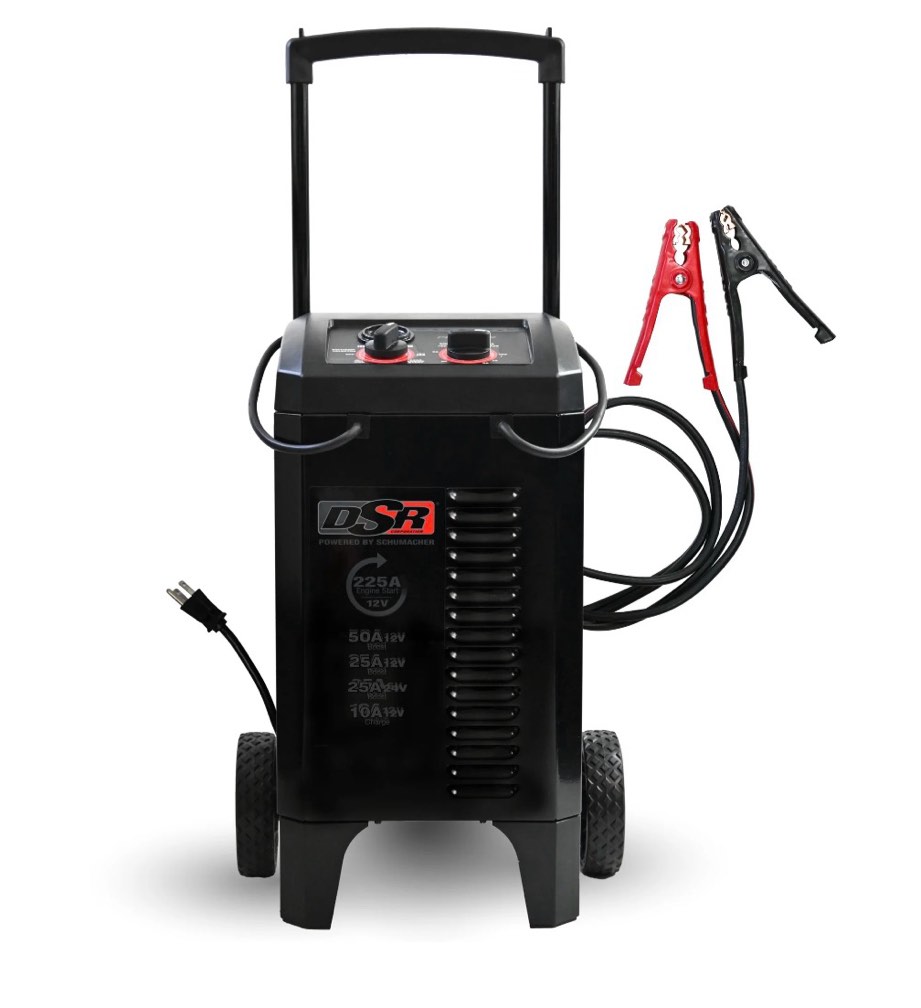 schumacher electric dsr pro heavy-duty wheeled manual 10a car battery charger & 225a engine starter for 6v/12v automotive & marine batteries dsr139