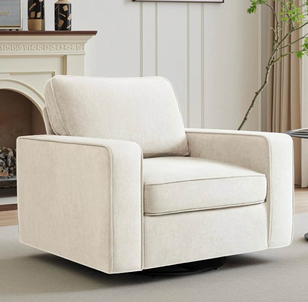 coolhut 360° swivel accent chair set of 1, 36.2" wide accent chair armchair, comfy upholstered single sofa chair for living room and bedroom, white