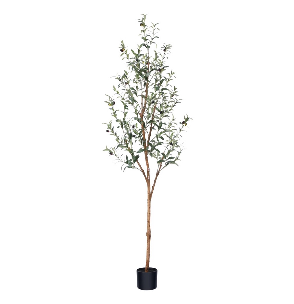 dr.planzen 6ft artificial olive tree indoor, tall faux olive tree, artificial plants with natural wood trunk and lifelike fruits for home office decor