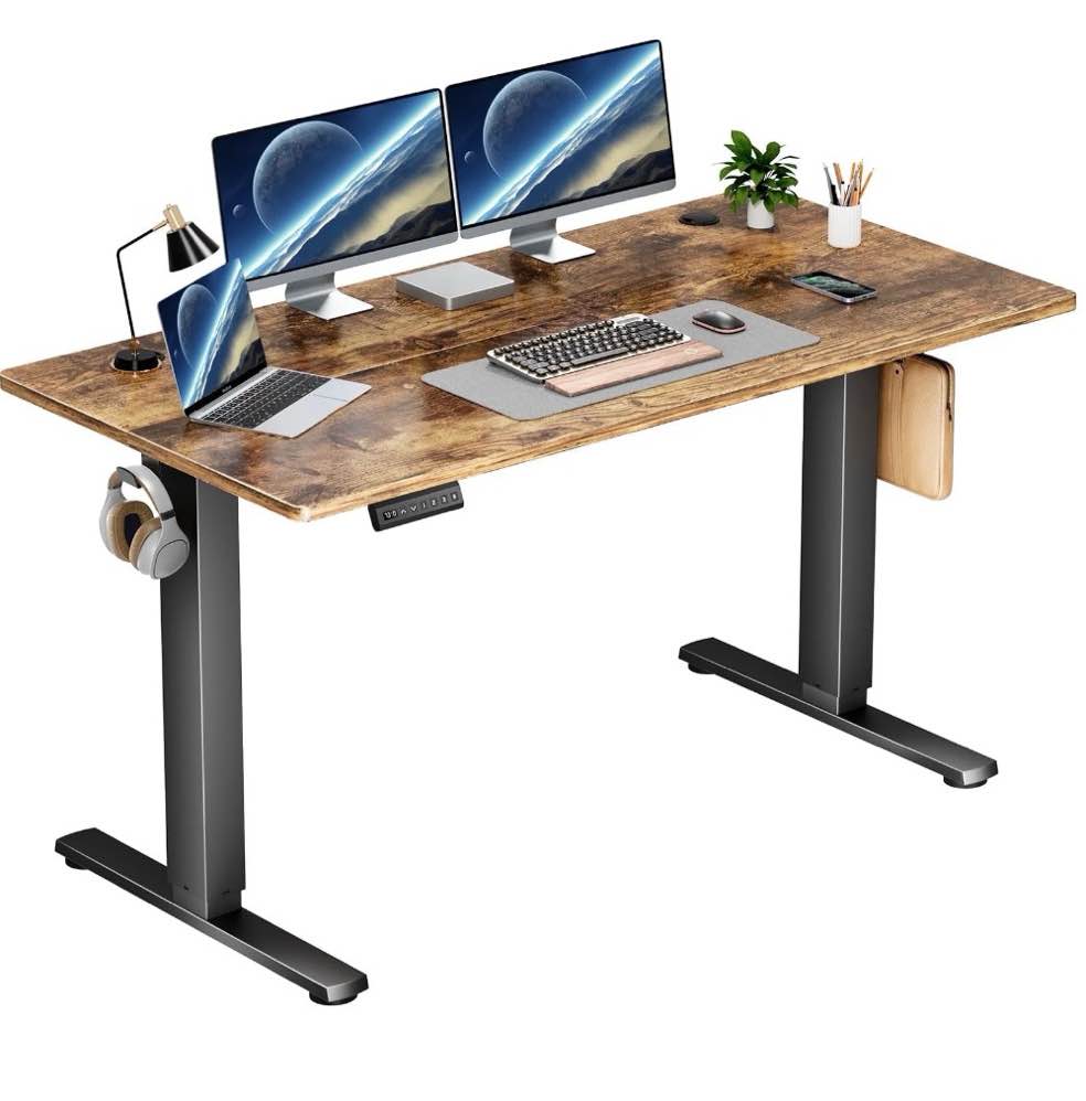 edx electric standing desk, height adjustable desk, 55 x 24 inches ergonomic stand up desk with memory preset and t-shaped metal bracket for home office