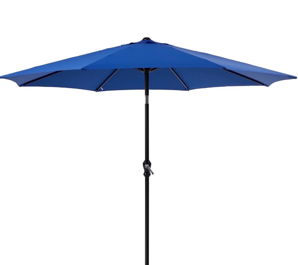 edx 9ft outdoor patio umbrella with push button tilt and crank handle, market umbrella with 8 sturdy umbrella ribs, uv protection, waterproof, blue