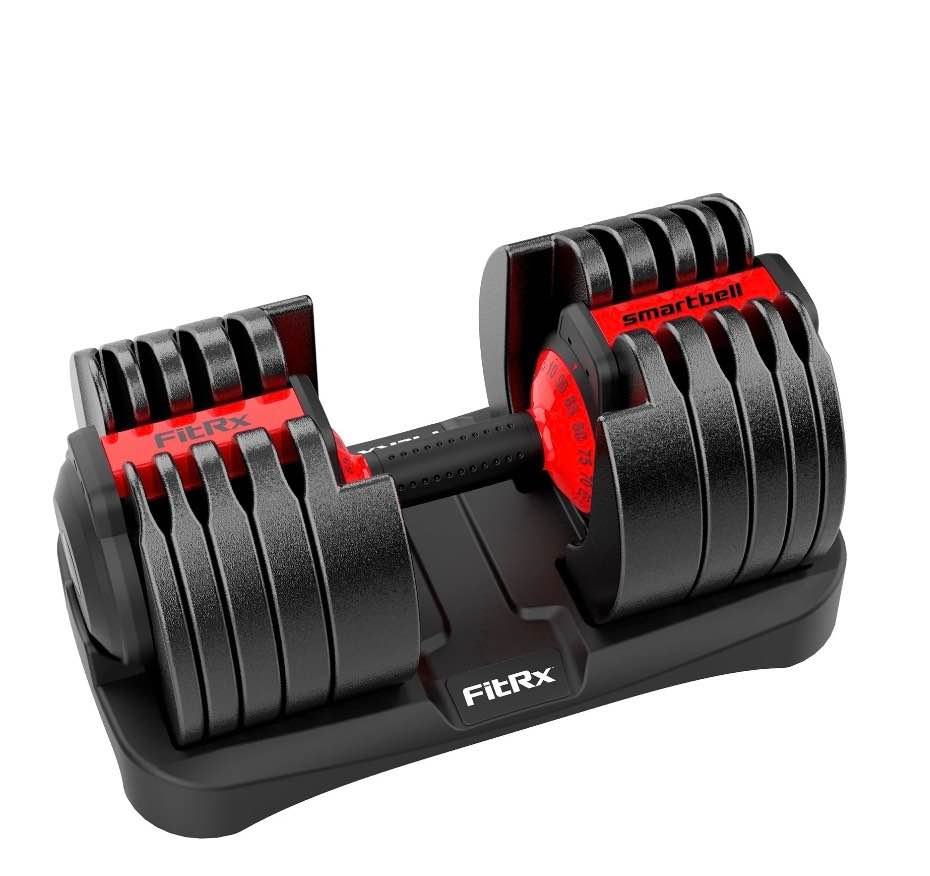 fitrx smartbell xl, 90lb adjustable dumbbell set with quick-select weights for home gym