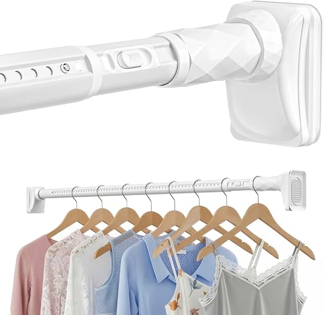 beamnova closet rod for hanging clothes 47 -98 adjustable no drilling multifunctional tension rod with windproof buckles & mounting brackets 1.25 diameter white