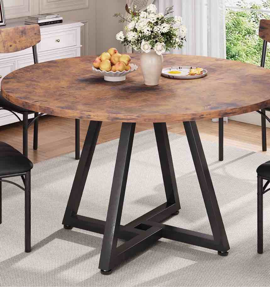 anyact 42 inch rustic round dining table, circle dining table for dining room, home(only table)