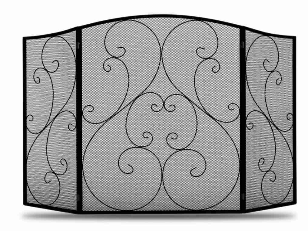 edx 48 inch black fireplace screen  30 inch tall wrought iron spark guard with mesh for indoor protection black
