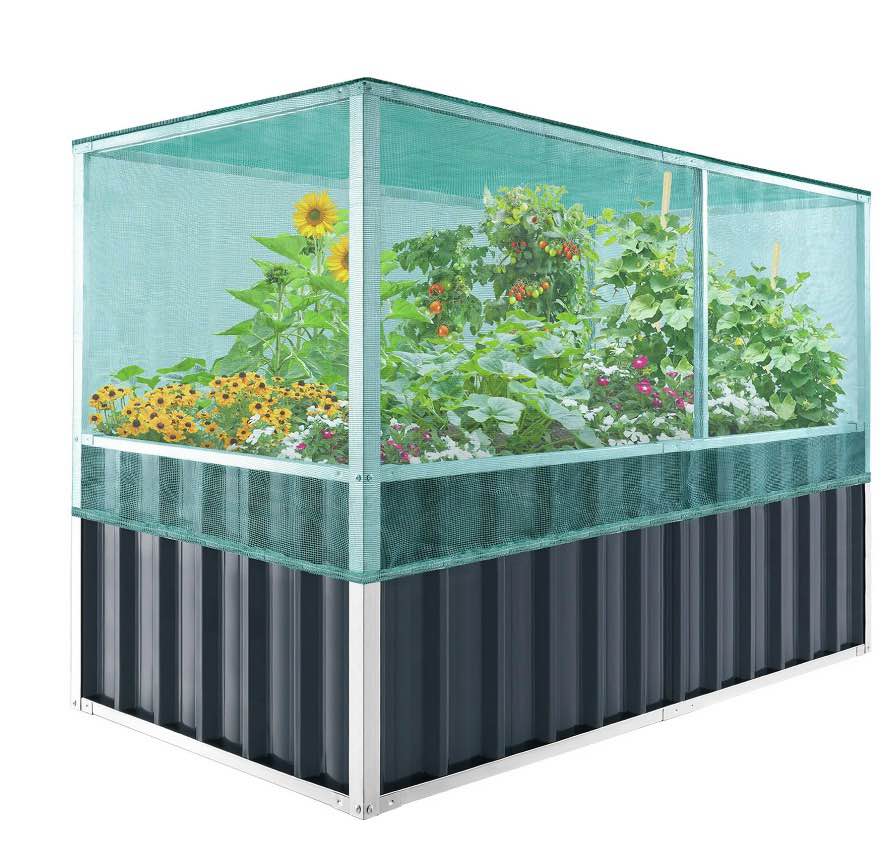 king bird 68" x 36" x 46.5" raised garden bed with garden anti bird protection netting structure galvanized steel metal planter outdoor