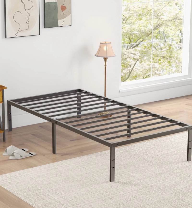 edx heavy duty metal twin bed frame with under bed storage - 14 inches high, sturdy steel slat support, no box spring required, platform bed frame