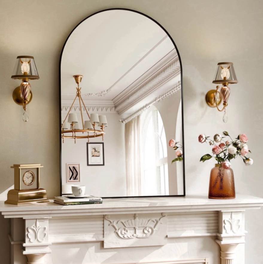 yvanla 36 x24 arched bathroom mirror wall mounted mirror with aluminum alloy frame black