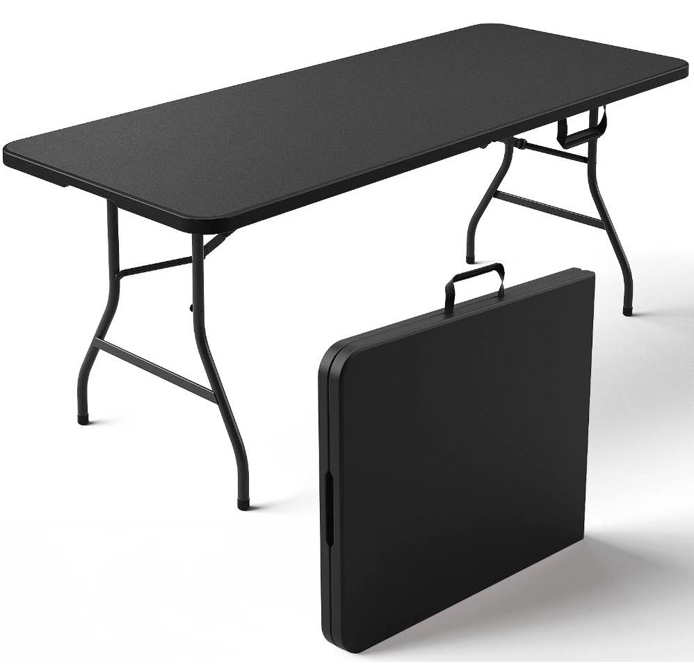 HaiCube 6FT Folding Table, Heavy Duty Portable Table, Waterproof HDPE, Foldable for Picnic, Party, Camping, Dining, BBQ, Indoor & Outdoor, Black