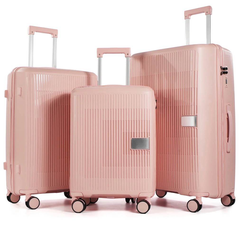 Travelhouse 3 Piece Checked Hard Shell Luggage Set Lightweight Suitcase with Lock and Spinner Wheels,Pink