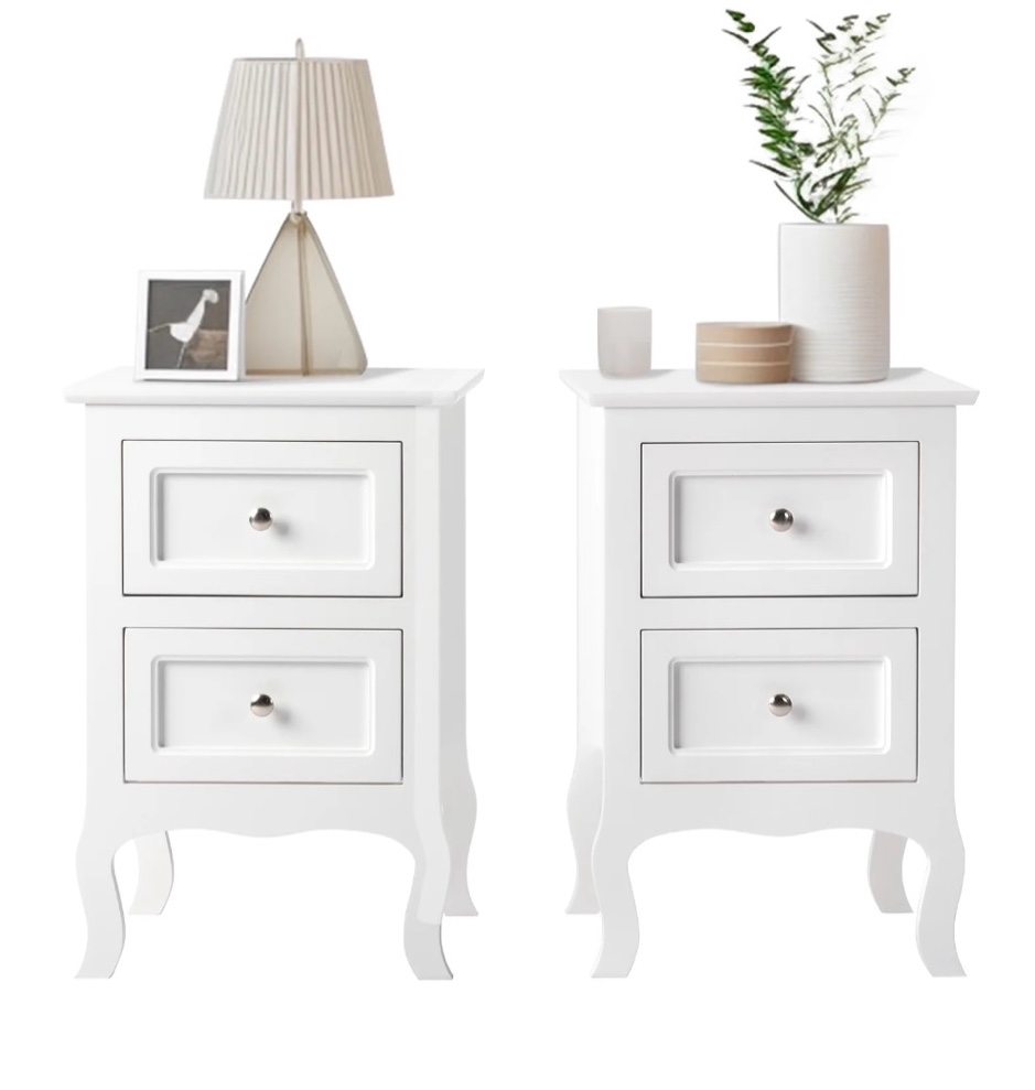 UBesGoo Set of 2 Nightstand  Side Table Night Table White