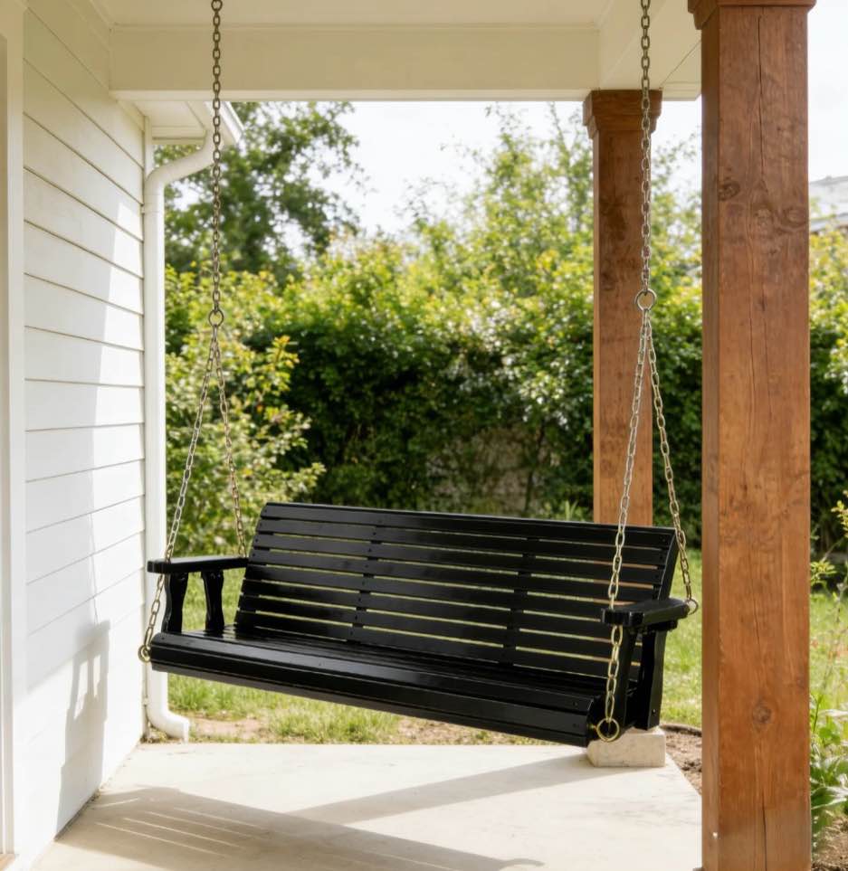 Zimtown Patio Wooden Porch Swing Swing Chair Bench Heavy Duty 880lbs with Hanging Chains for Outdoors,5 FT, Black