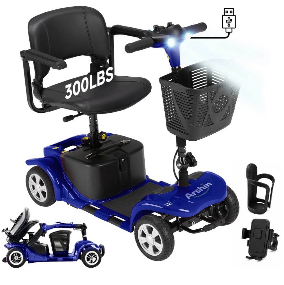Arshin Upgrade 4 Wheels Mobility Scooters for Seniors & Adult,All Terrain Motorized Scooters with 300 lbs,Blue