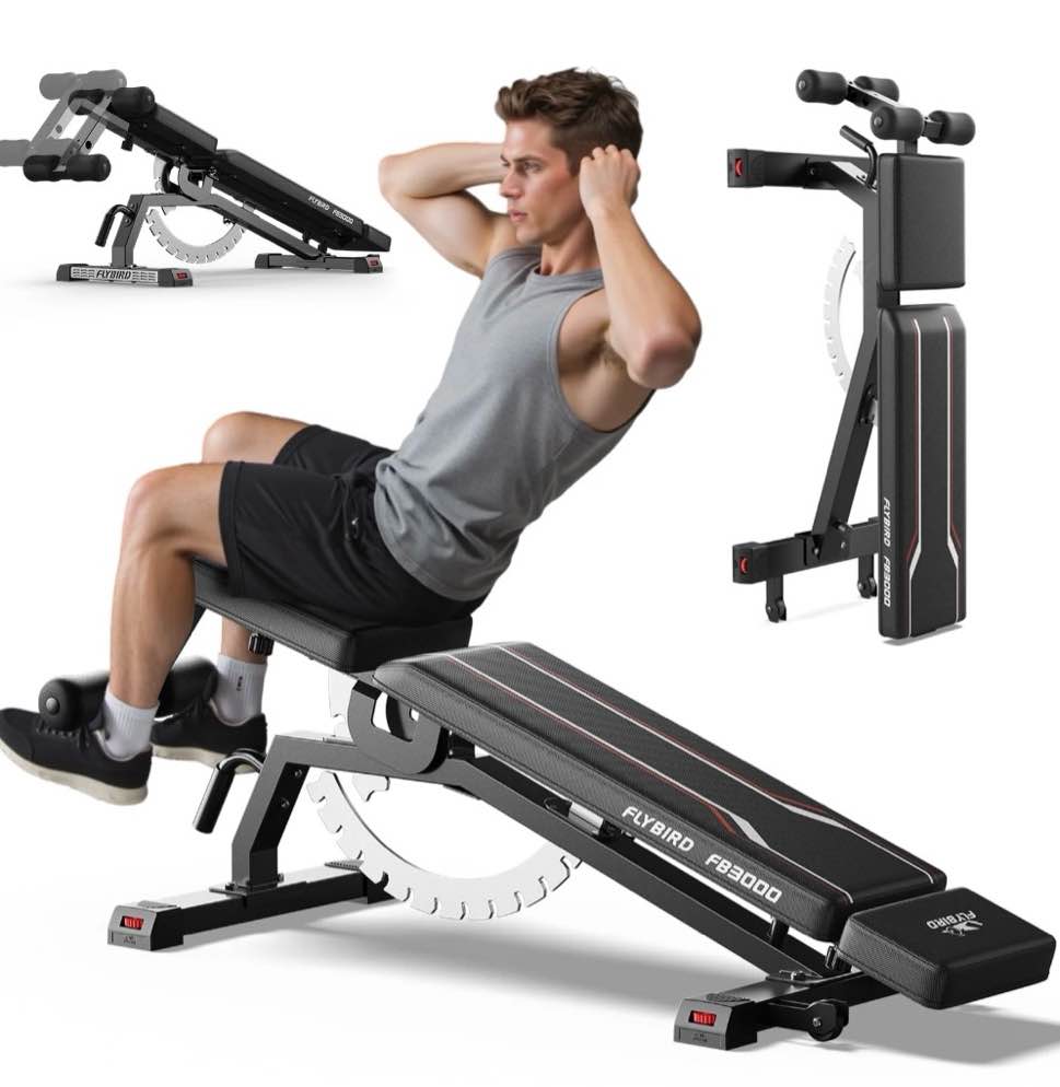 FLYBIRD Adjustable Weight Bench, 1200LBS Foldable Strength Training Bench for Home Gym & Storage