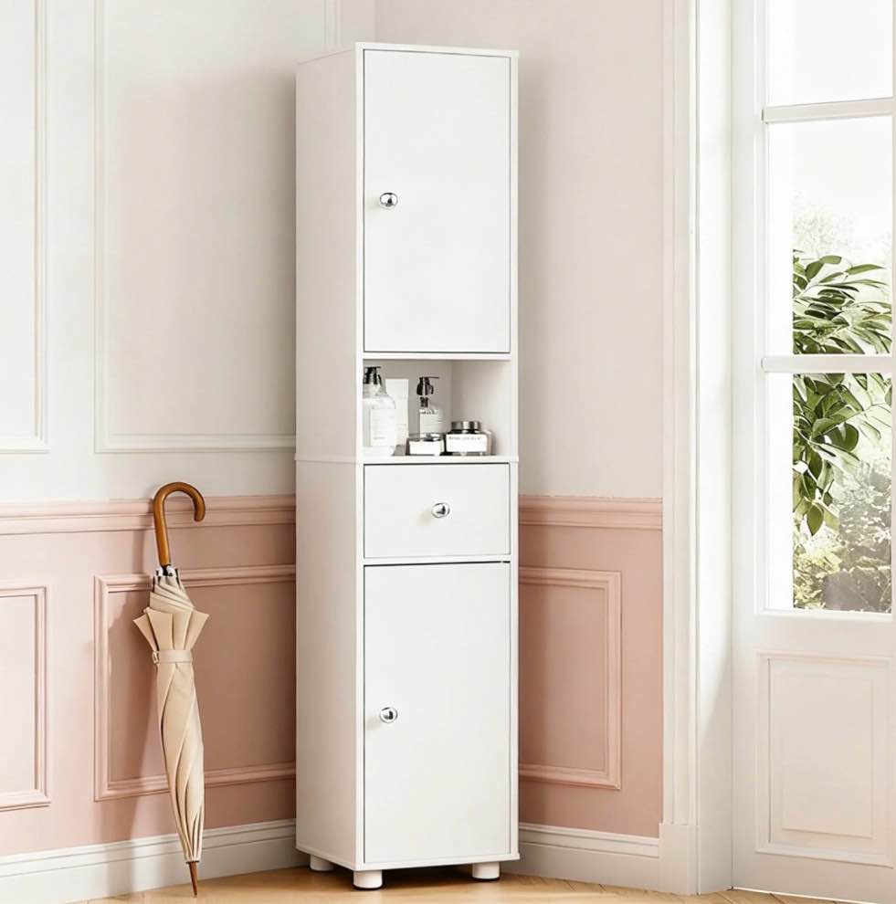 Dalattin 67"H Tall Bathroom Cabinet, Narrow Storage Cabinet Freestanding with 2 Doors & Shelves