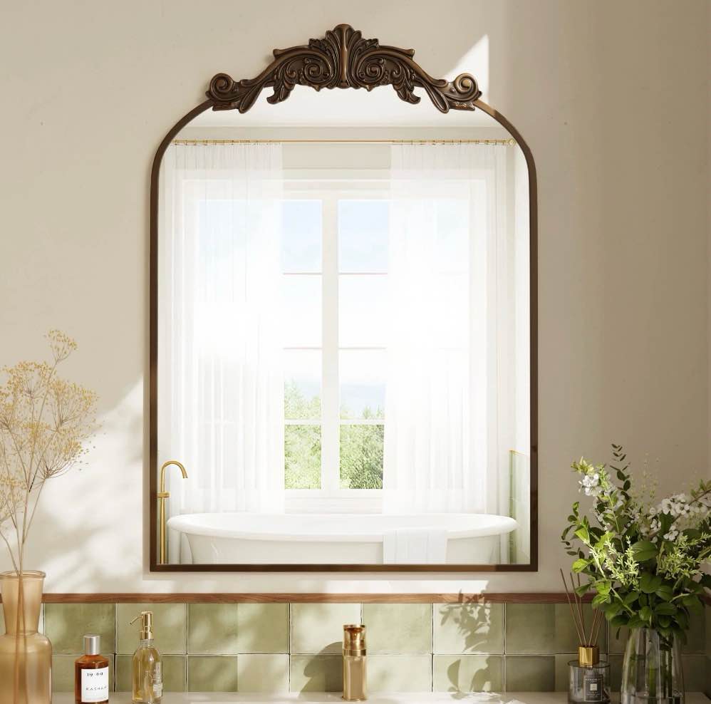 BEAUTYPEAK 32"x 20" Wall Decor Mirror Arched Metal Vintage Bathroom Mirror,Bronze