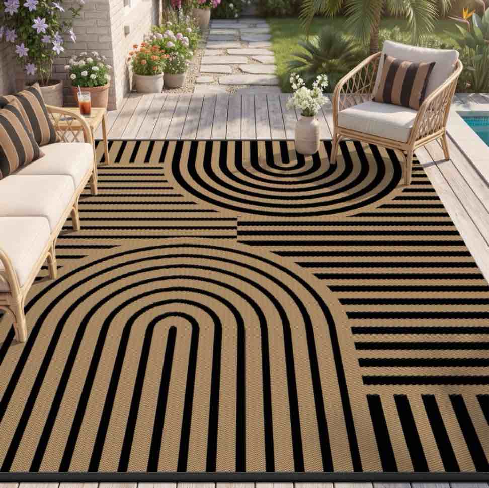 VUNATE Outdoor Rug Carpet 9 X12 Waterproof Reversible Patio Rug Portable Boho Indoor Outdoor Rug Plastic Straw Rug for Beach RV Camping Garden Picnic