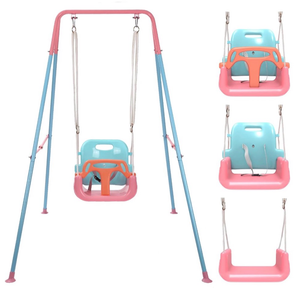 G TALECO GEAR 3-in-1 Toddler Swing Sets for Backyard  Comfy Baby Swing Outdoor Indoor  Kids Swing with Metal Stand  Pink