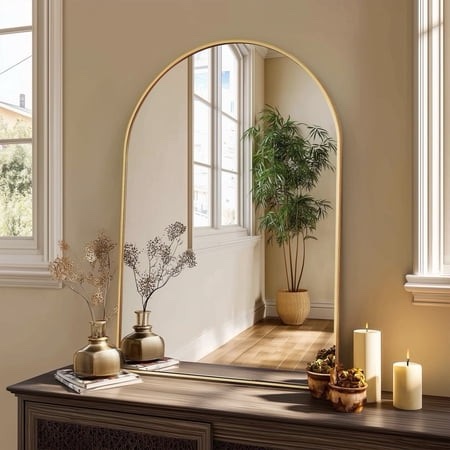 concetta 24 x36  bathroom mirror  decor arched wall mirror  bedroom vanity mirror with metal frame  gold  gift for mother s day
