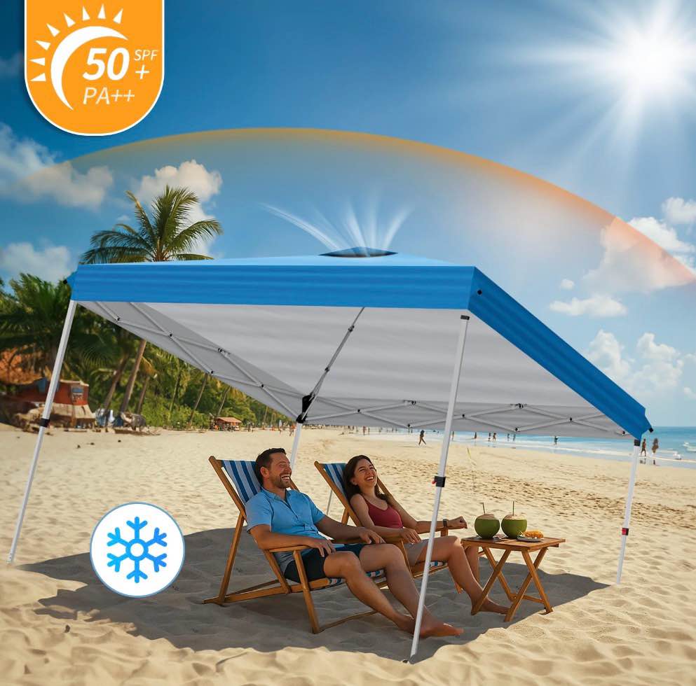 ktaxon 10x10 ez pop up canopy tent outdoor sun shade shelter outdoor gazebo one push setup with pockets sidewall 1 roller bag 4 sandbags upf50+ - blue