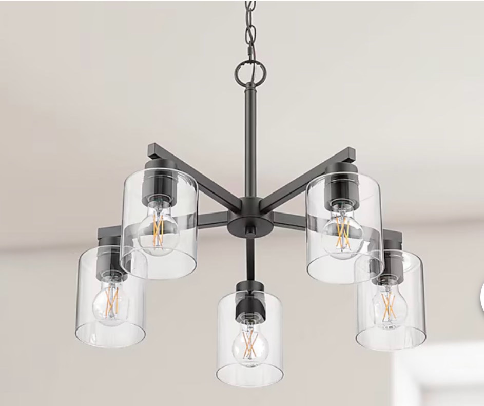 allen + roth Evans 5 -Light Matte Black Clear glass Metal Chandelier