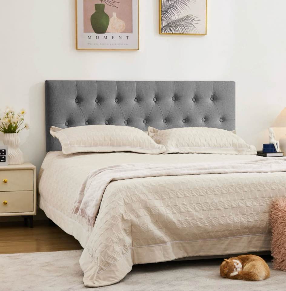 Condition photo showing New/Like New for jonpony tufted upholstered headboard twin size, solid wood head board with  adjustable height  headboard from 37" to 51",bed frame adapters,gray,headboard only