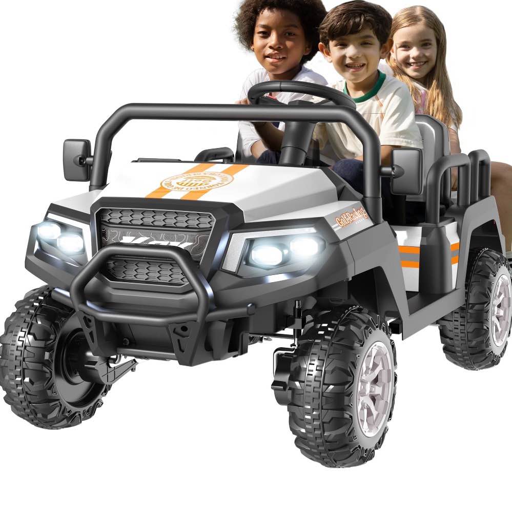 savejoy 24v 4 seater ride on toys, powered ride on cars w/ four wheels, electric car with parent remote control for toddlers kids girls boys, white
