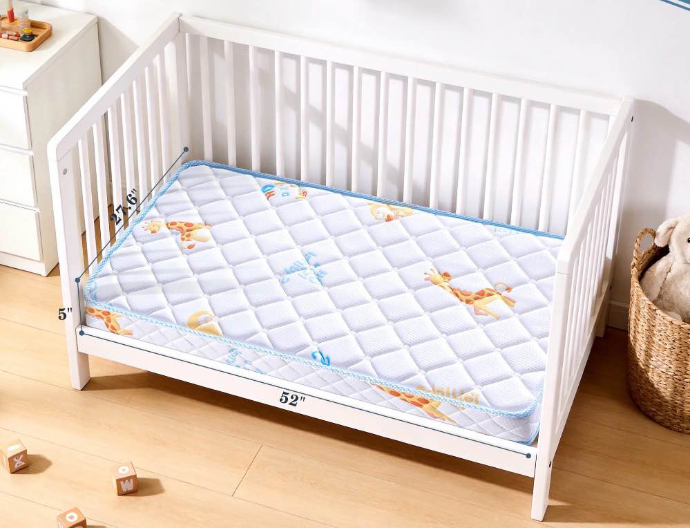 Condition photo showing New/Like New for breathable baby crib & toddler mattress, firm and soft support, skin-friendly & hypoallergenic fabric, fits standard cribs & toddler beds - 52x27.6x5 inch