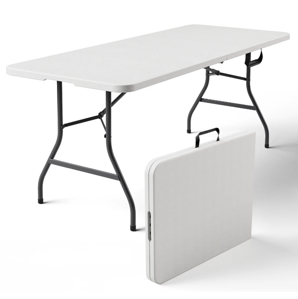 haicube 6ft folding table, heavy duty portable table, waterproof hdpe, foldable for picnic, party, camping, dining, bbq, indoor & outdoor, white