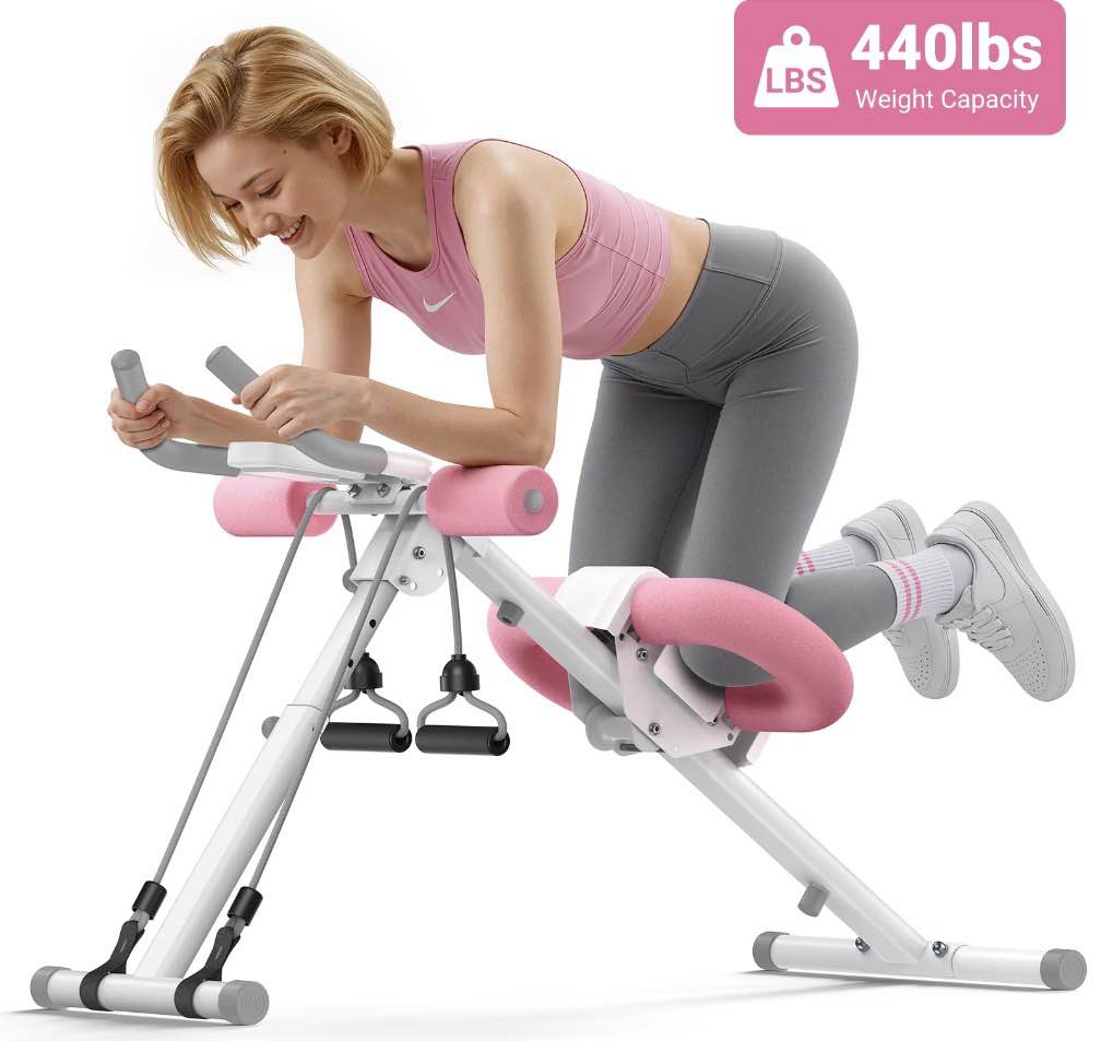 merach 440lbs adjustable ab machine abdominal trainers for full body workout, foldable with knee protection