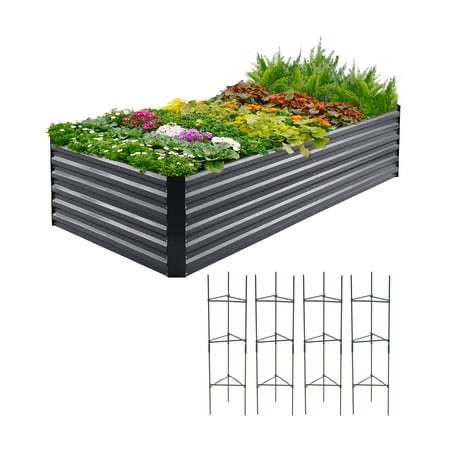quictent galvanized raised garden bed 8x4x2 ft tall garden bed extra height 22.04 outdoor heightened planter box for deep root vegetables herbs 4 tom